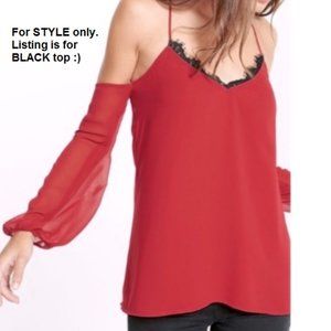 Express | BLACK Chiffon Lace Neck Cold Shoulder Strappy Back Blouse